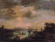 Aert van der Neer Fishing by moonlight oil